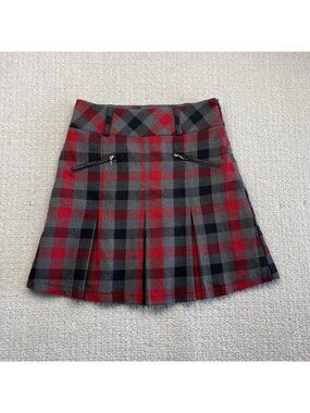 Y2K Plaid Pleated Skirt Red / Gray Dark Academia Grunge Punk Preppy Wom Sz 3